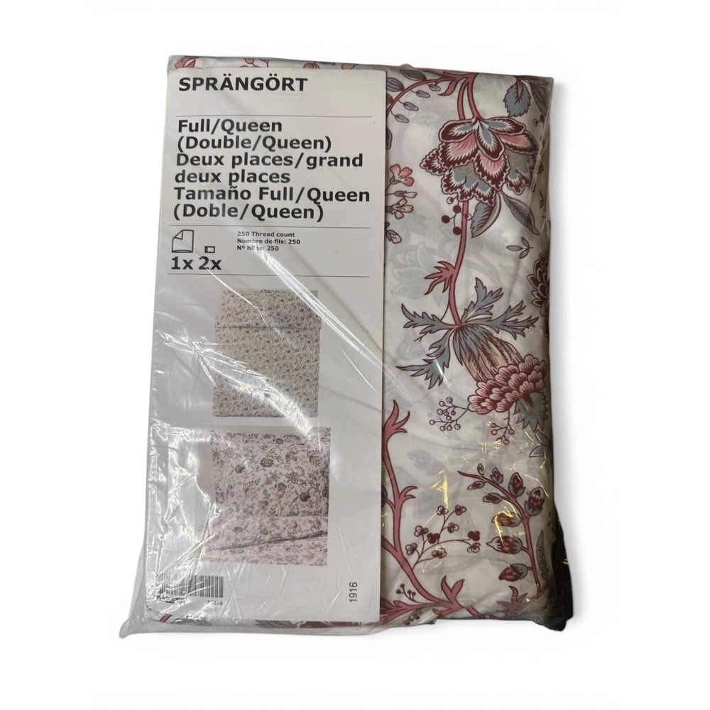 NEW IKEA Sprangort Queen Duvet Cover Floral 100% Cotton Pink Red White 2018 HTF